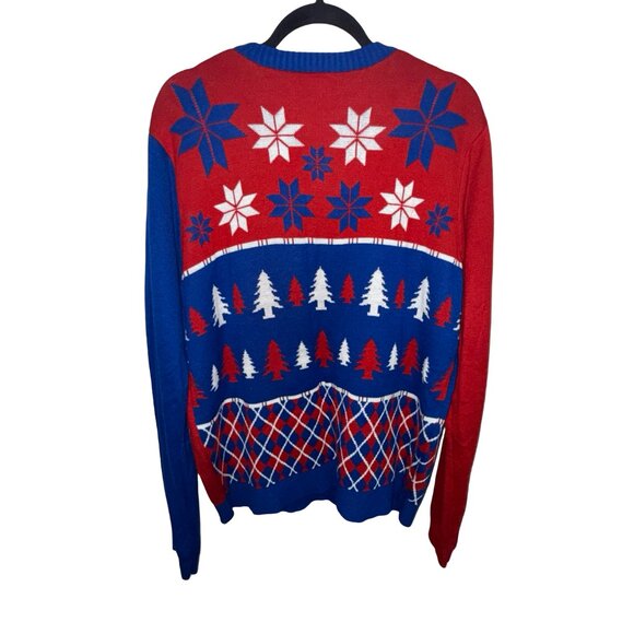 Buffalo Bills Busy Block Snowfall Hand Made Sweater- See Measurement For Size - Picture 3 of 8